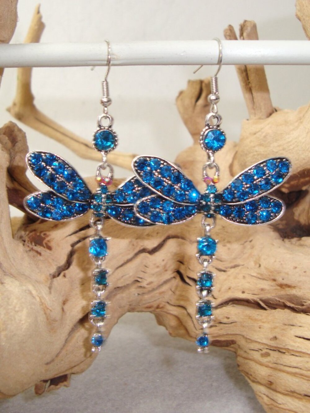 NEW! Sparkling Blue Rhinestone Dragonfly Silvertone Earrings